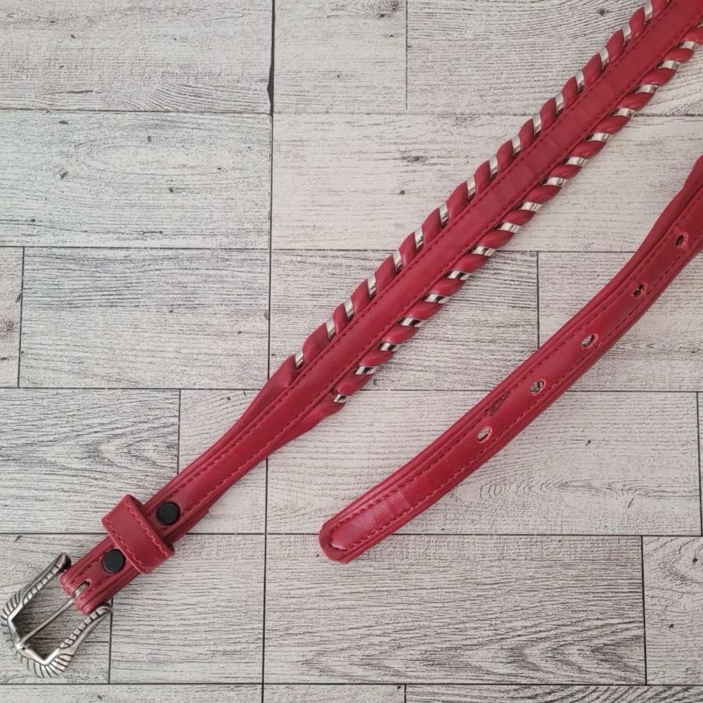 Women’s Vintage Cimarron Western Red Leather Woven Rodeo Cowgirl Belt Size 28